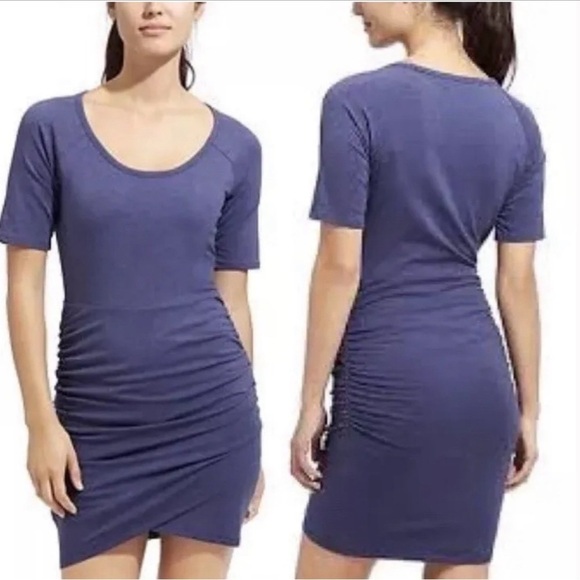 Athleta 1X Seeker Tee Ruched Side dress Pima Cotton Blue - Picture 1 of 11